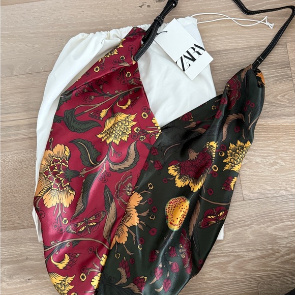 Zara Handbags - Zara Burgundy and Yellow Floral Scarf Handbag